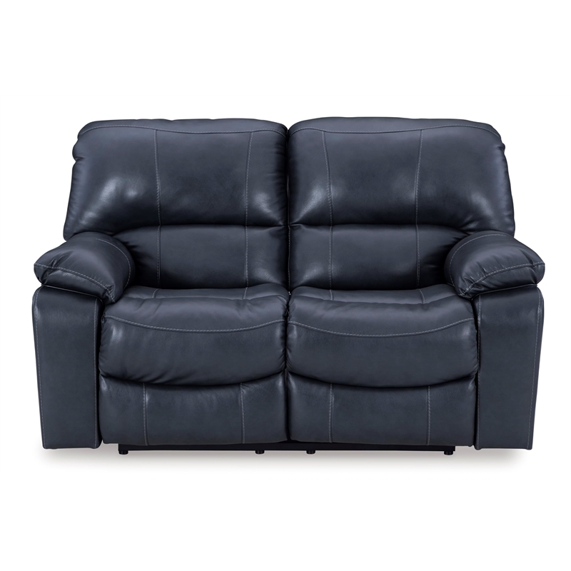 Bowery Hill Contemporary Leather Ocean Power Reclining Loveseat
