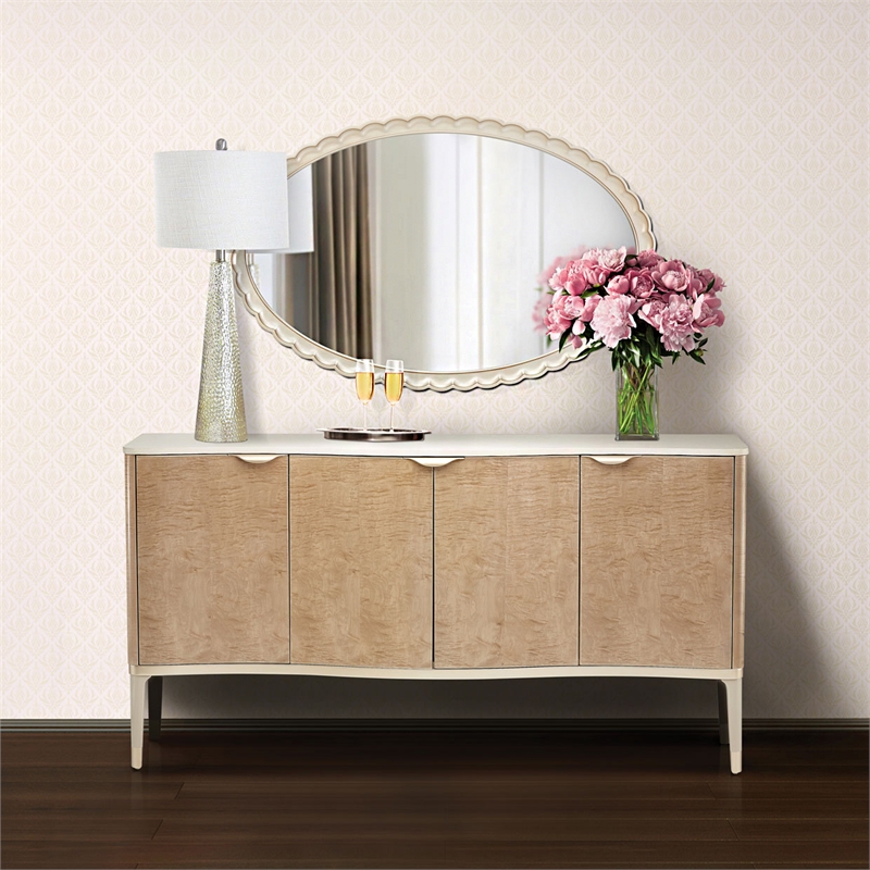 Bowery Hill Transitional Wood & Marble Sideboard in Blush Finish