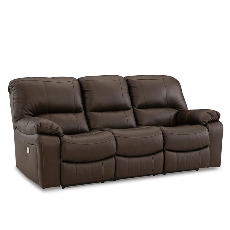 Bowery Hill Contemporary Faux Leather Dark Brown Power Reclining Sofa