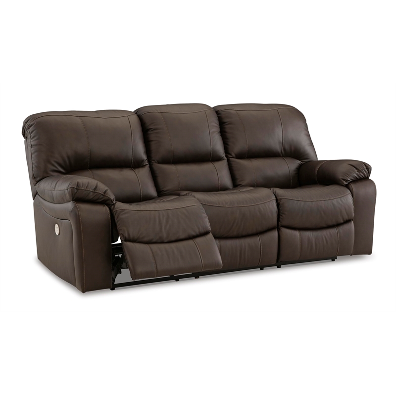 Bowery Hill Contemporary Faux Leather Dark Brown Power Reclining Sofa