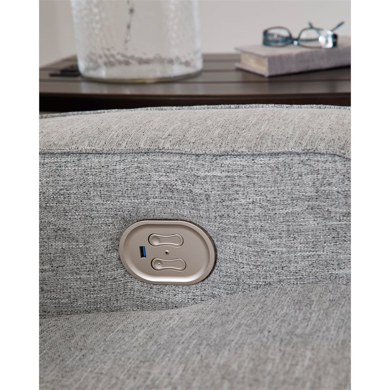 Bowery Hill Contemporary Polyester Pewter Power Reclining Loveseat