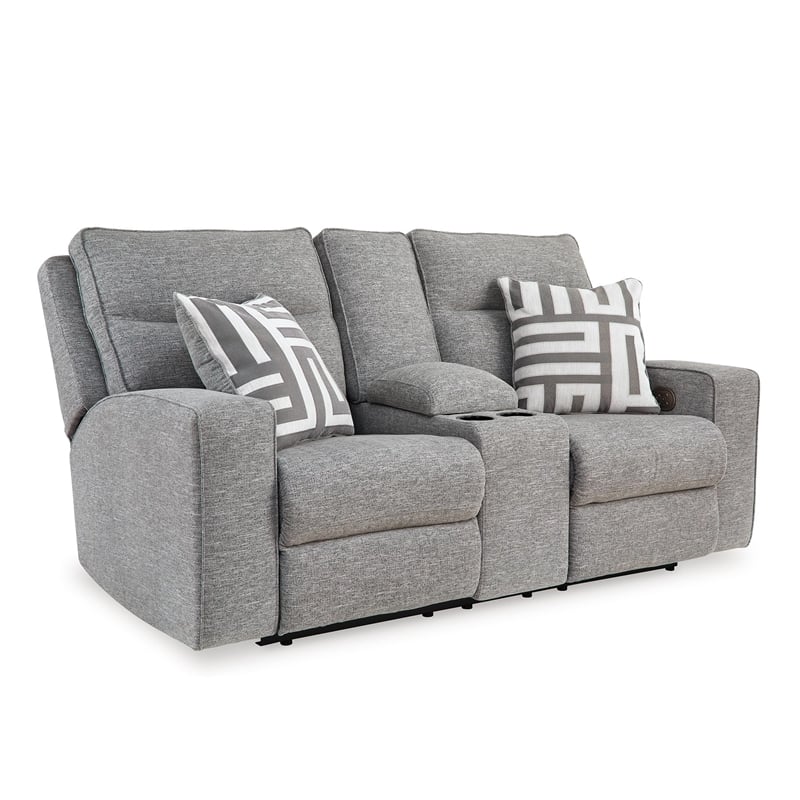 Bowery Hill Contemporary Polyester Pewter Power Reclining Loveseat