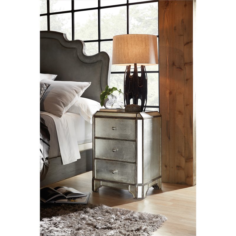Bowery Hill Contemporary Three-Drawers Nightstand in Mirrored Finish