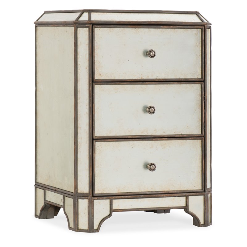 Bowery Hill Contemporary Three-Drawers Nightstand in Mirrored Finish