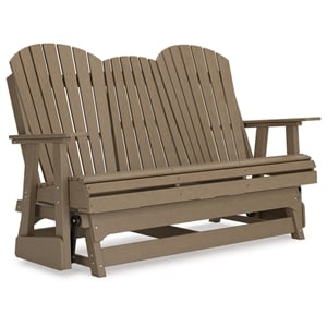 Bowery Hill Coastal Plastic Driftwood Outdoor Glider Loveseat