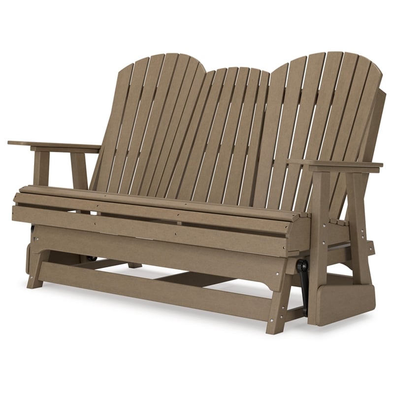 Bowery Hill Coastal Plastic Driftwood Outdoor Glider Loveseat