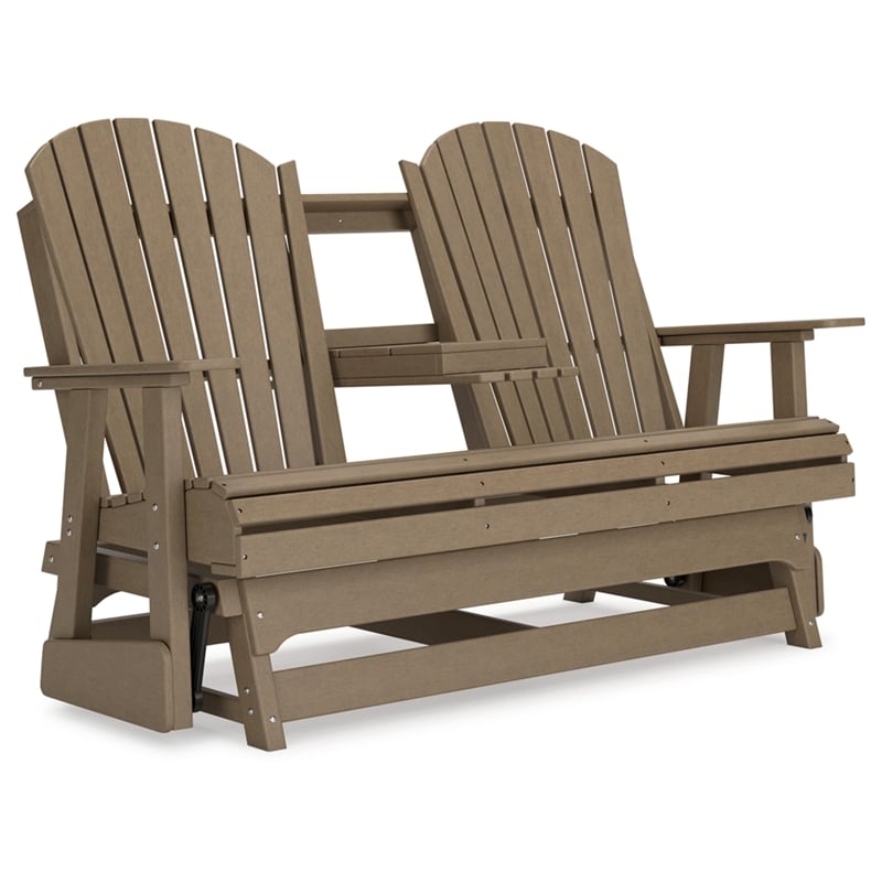 Bowery Hill Coastal Plastic Driftwood Outdoor Glider Loveseat