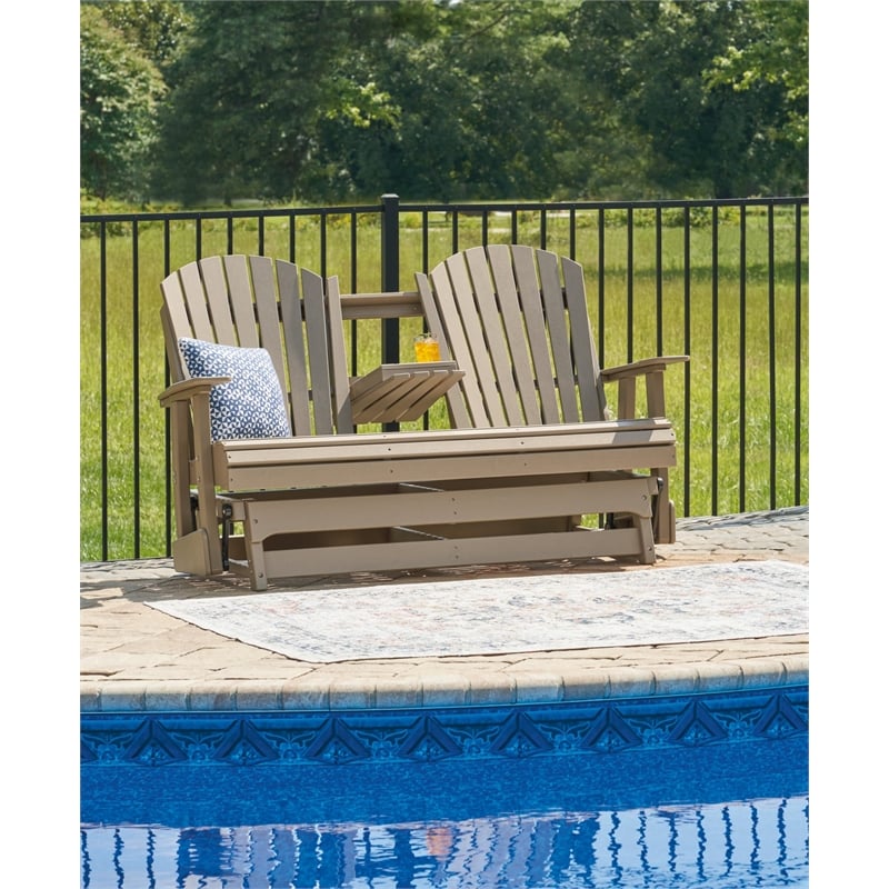 Bowery Hill Coastal Plastic Driftwood Outdoor Glider Loveseat