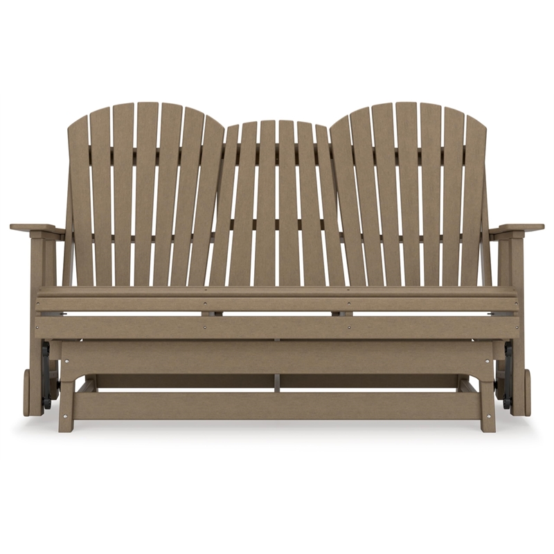 Bowery Hill Coastal Plastic Driftwood Outdoor Glider Loveseat