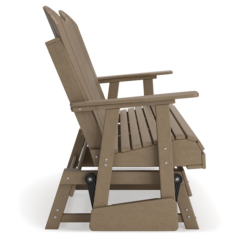 Bowery Hill Coastal Plastic Driftwood Outdoor Glider Loveseat