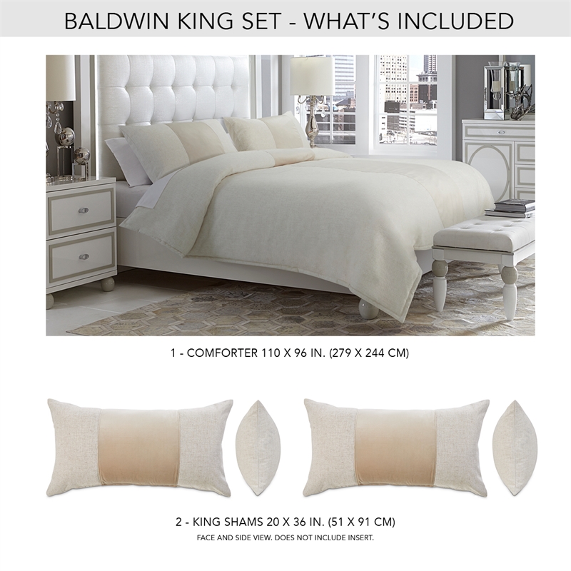 Bowery Hill Contemporary Fabric 3-Piece King Comforter Set - Cream