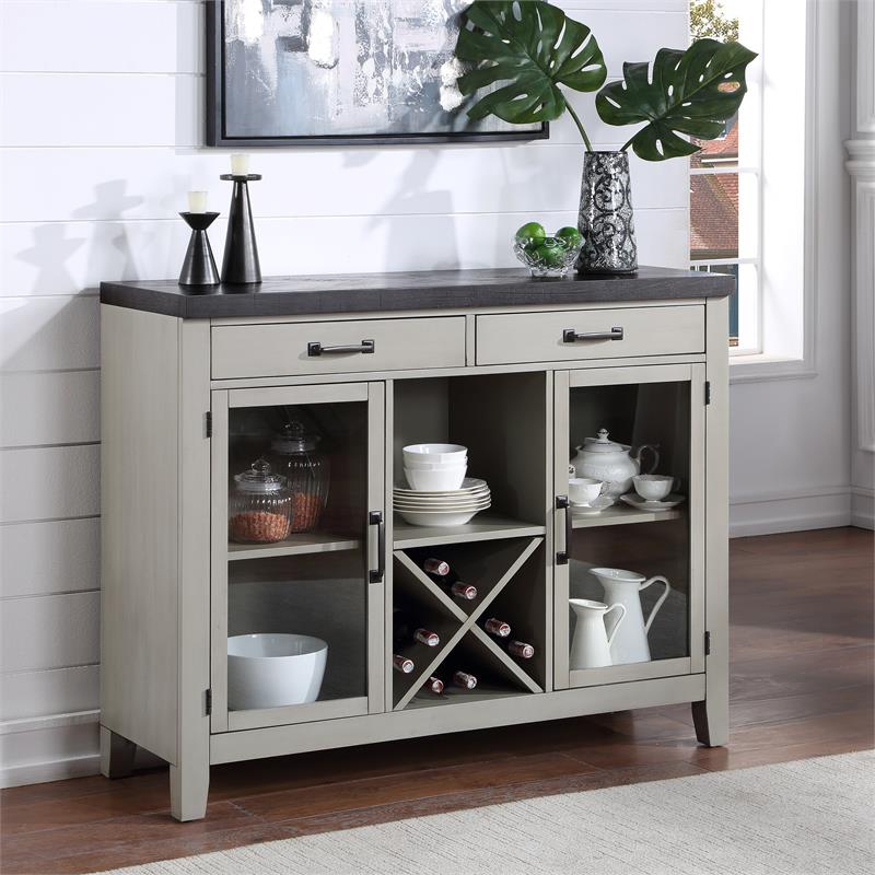 Bowery Hill Transitional Stone Gray and Charcoal Wood Server