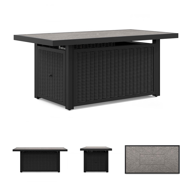 Bowery Hill Coastal Aluminum Black & Gray Outdoor Fire Pit Table