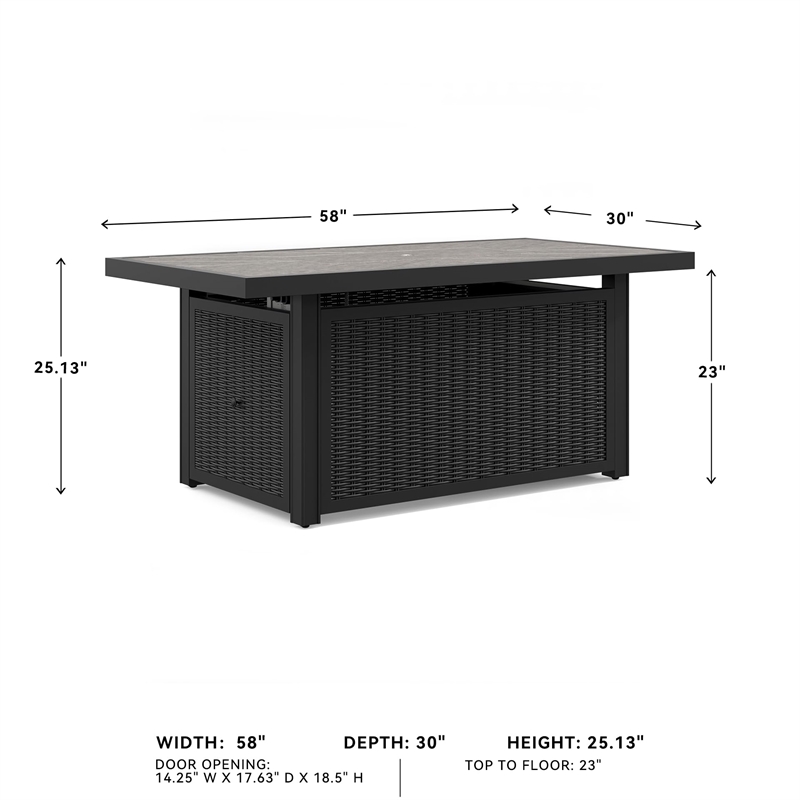 Bowery Hill Coastal Aluminum Black & Gray Outdoor Fire Pit Table