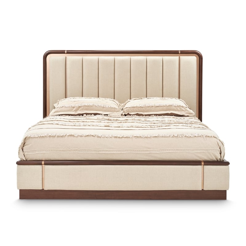Bowery Hill Transitional King Lift Up Storage Bed - Beige/Umber