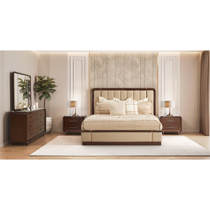 Bowery Hill Transitional King Lift Up Storage Bed - Beige/Umber