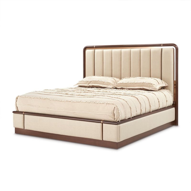 Bowery Hill Transitional King Lift Up Storage Bed - Beige/Umber