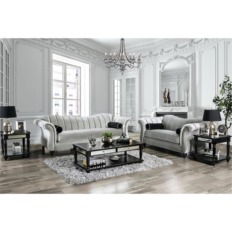 Bowery Hill Transitional Chenille Upholstered Loveseat in Pewter
