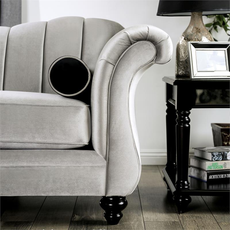 Bowery Hill Transitional Chenille Upholstered Loveseat in Pewter