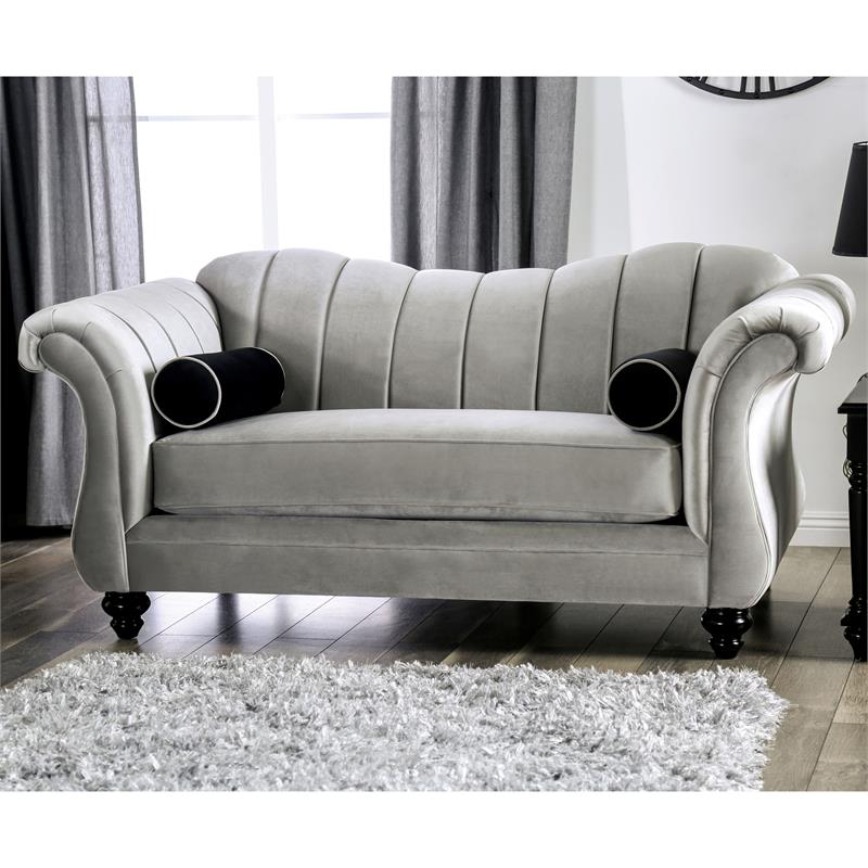 Bowery Hill Transitional Chenille Upholstered Loveseat in Pewter