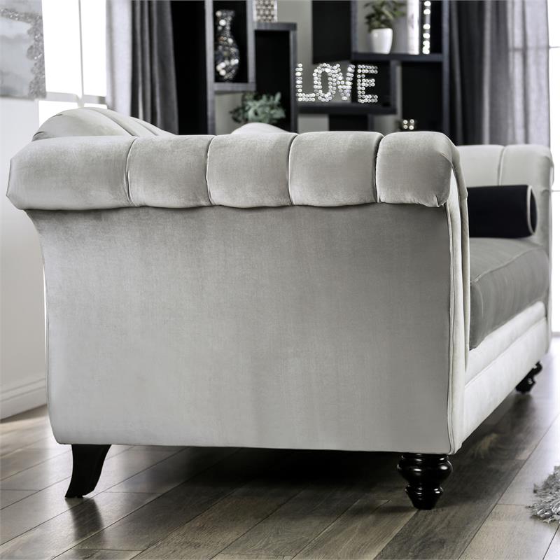 Bowery Hill Transitional Chenille Upholstered Loveseat in Pewter