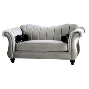 Bowery Hill Transitional Chenille Upholstered Loveseat in Pewter