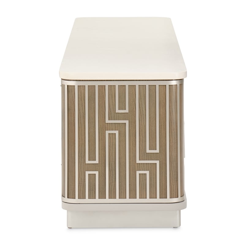 Bowery Hill Transitional Wood & Marble Media Cabinet in Slate Ash