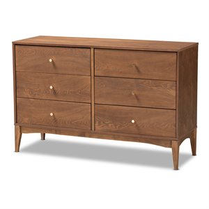 bowery hill mid-century ash walnut finished wood 6-drawer dresser