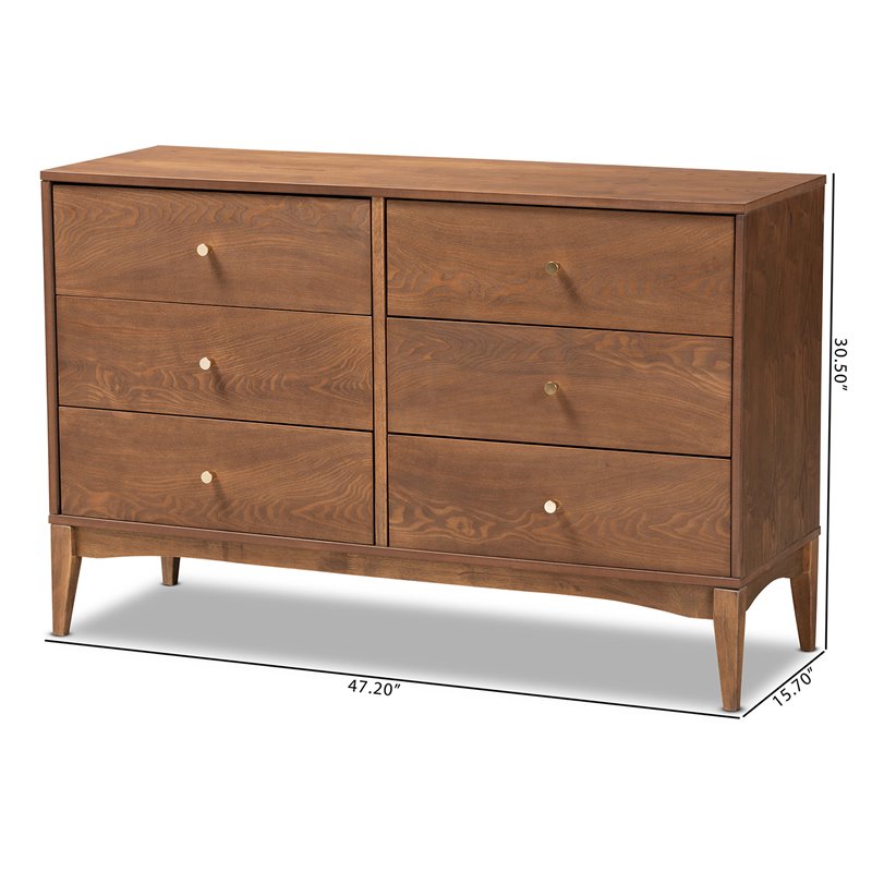 Bowery Hill Mid-Century Ash Walnut Finished Wood 6-Drawer Dresser