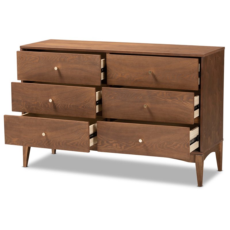 Bowery Hill Mid-Century Ash Walnut Finished Wood 6-Drawer Dresser