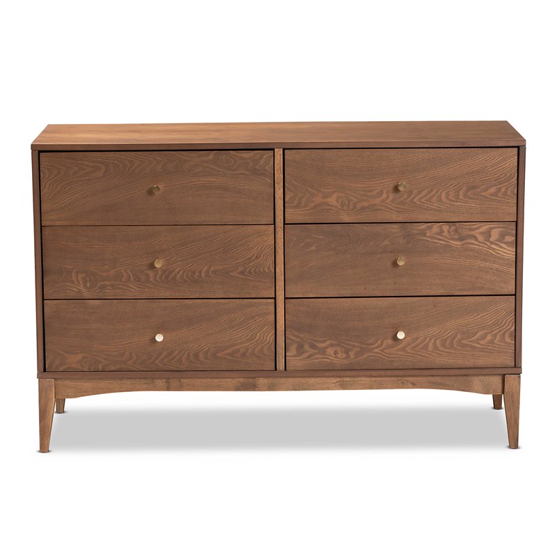 Bowery Hill Mid-Century Ash Walnut Finished Wood 6-Drawer Dresser