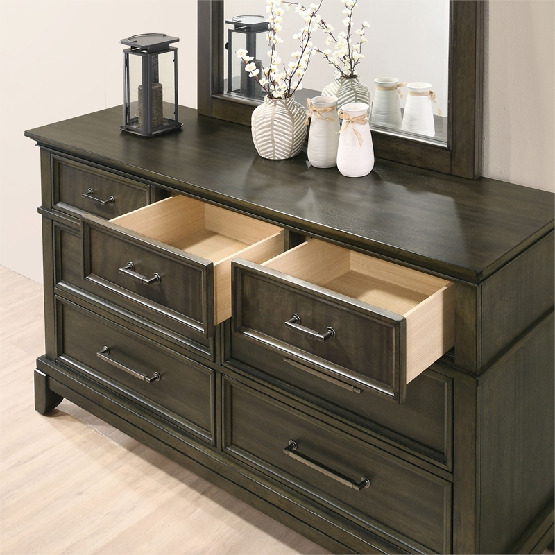 Bowery Hill Traditional Wood 7-Drawer Dresser with Mirror in Gray