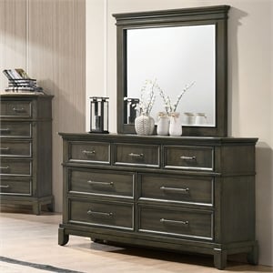 bowery hill traditional wood 7-drawer dresser with mirror in gray