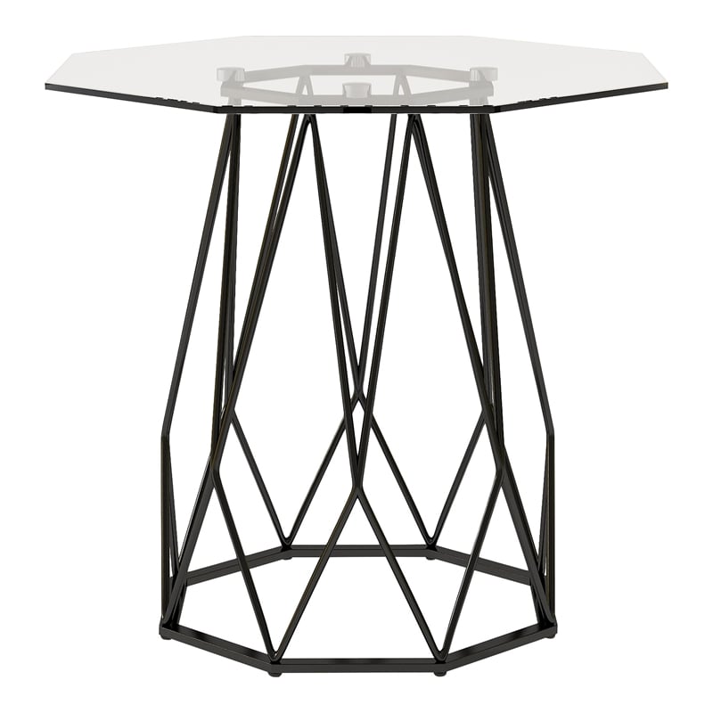 Bowery Hill Contemporary Contemporary Glass Top End Table in Black