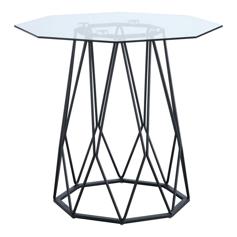 Bowery Hill Contemporary Contemporary Glass Top End Table in Black