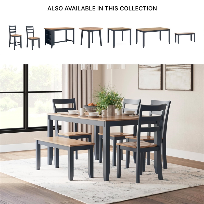 Bowery Hill Farmhouse Natural & Blue Dining Table Set - Set of 6