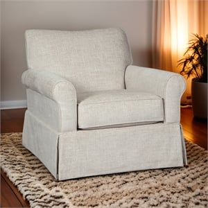bowery hill modern microfiber 360-degree swivel glider in beige