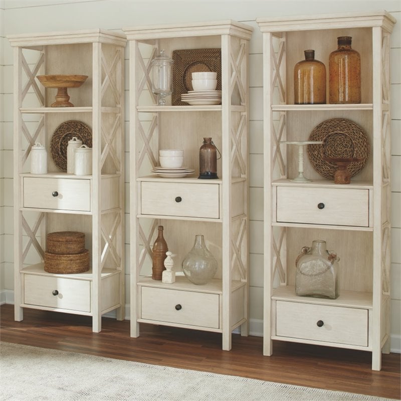 Bowery Hill Contemporary 3-Shelf Engineered Wood Bookcase in Antique White