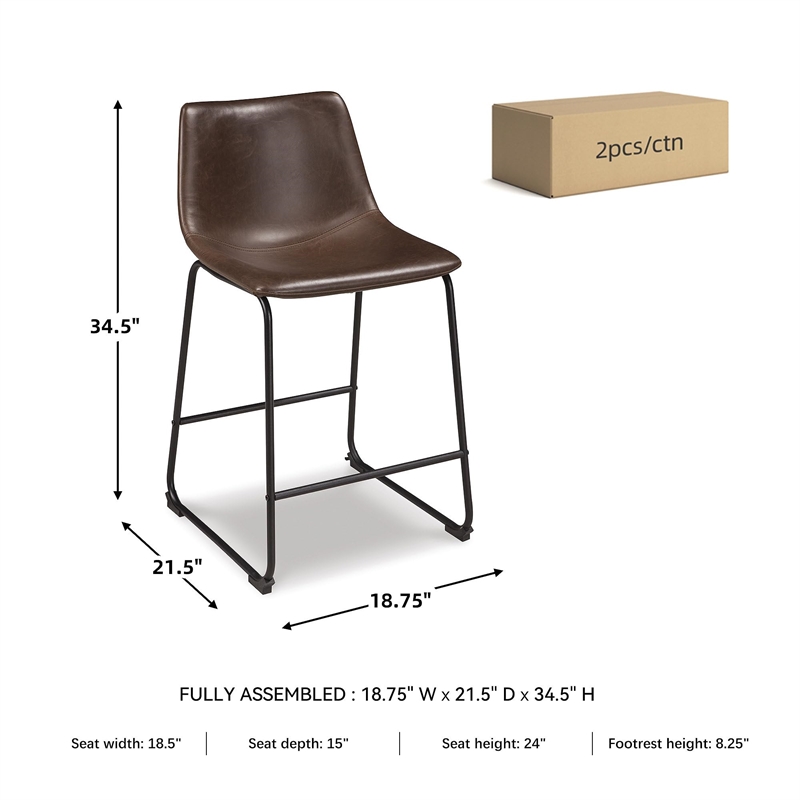 Bowery Hill Contemporary Faux Leather Upholstered Barstool in Brown