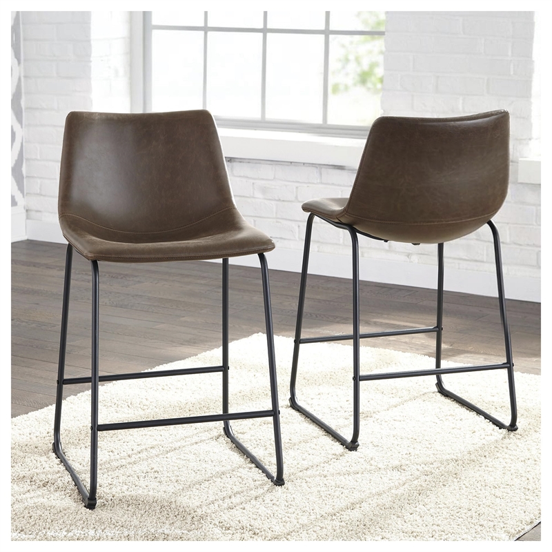 Bowery Hill Contemporary Faux Leather Upholstered Barstool in Brown