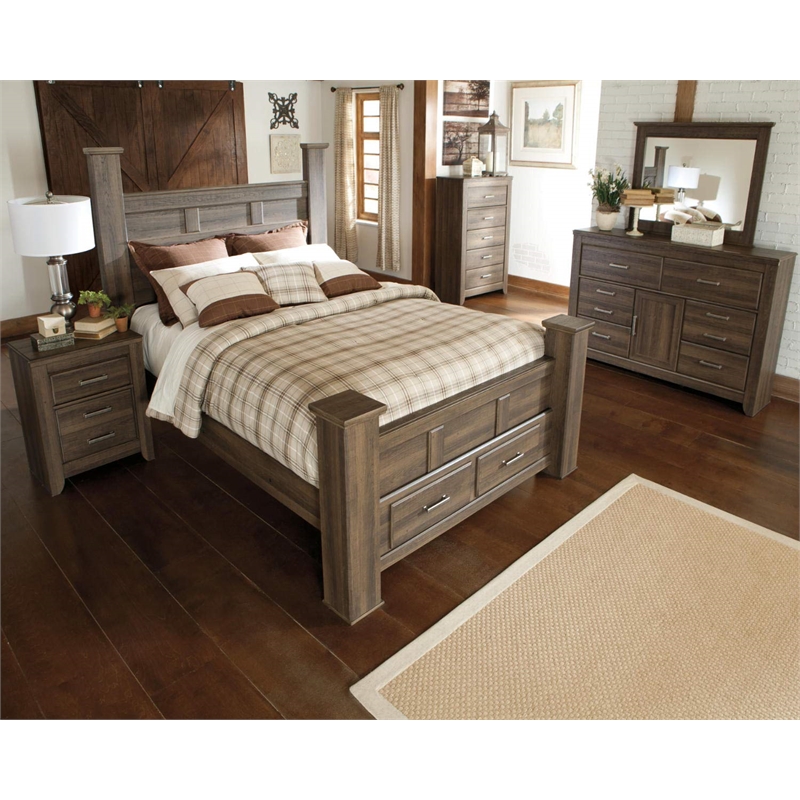 Bowery Hill Wood Transitional Vintage King Bed in Espresso Finish