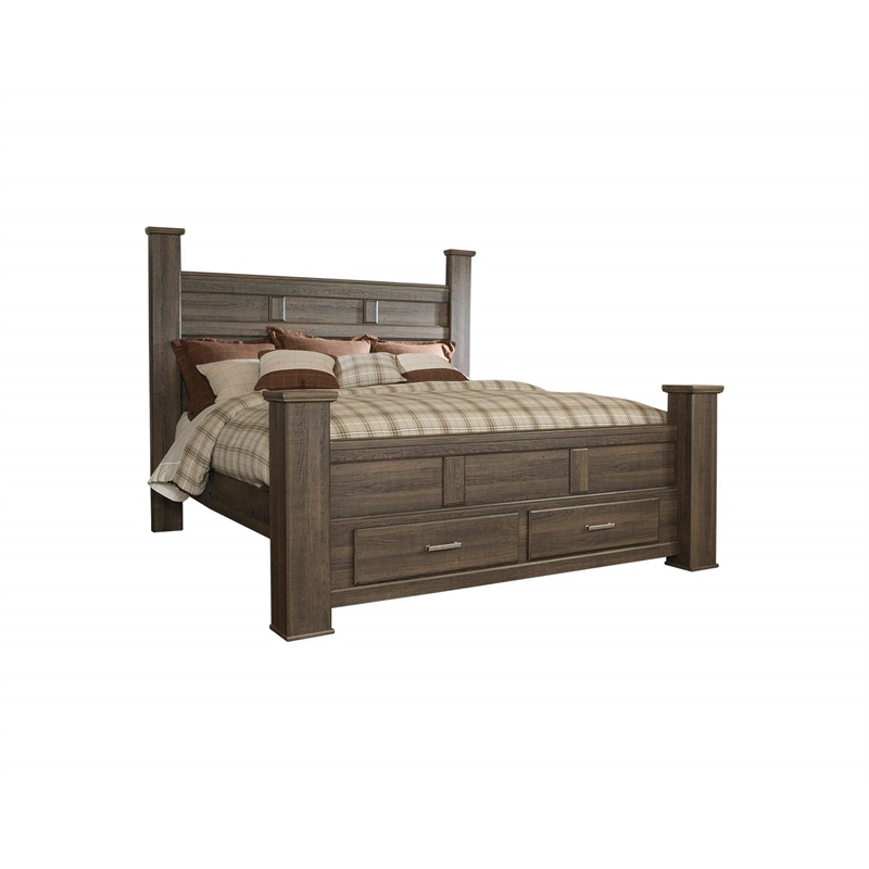 Bowery Hill Wood Transitional Vintage King Bed in Espresso Finish