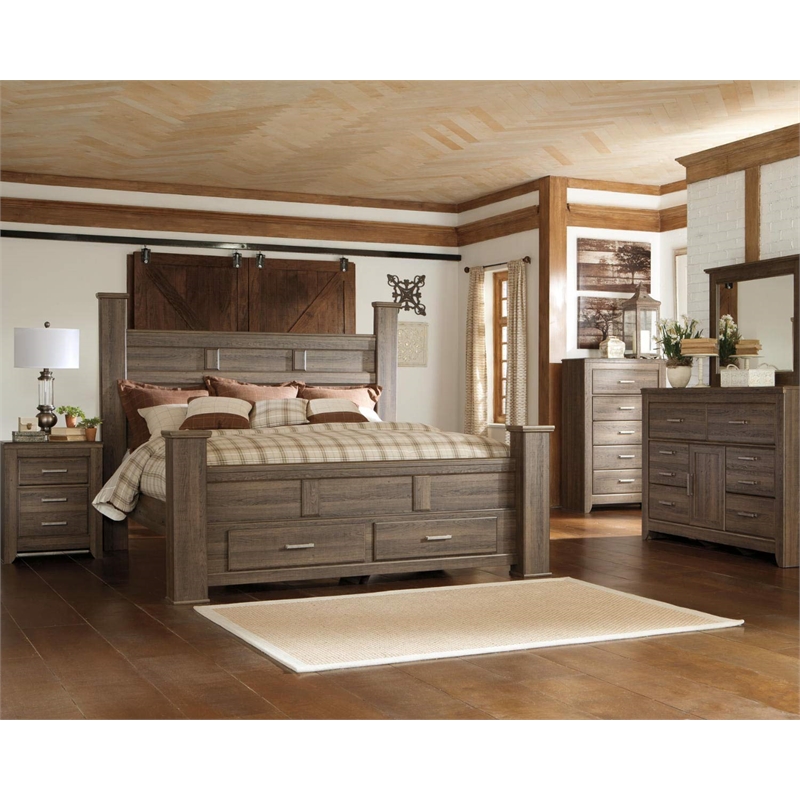 Bowery Hill Wood Transitional Vintage King Bed in Espresso Finish
