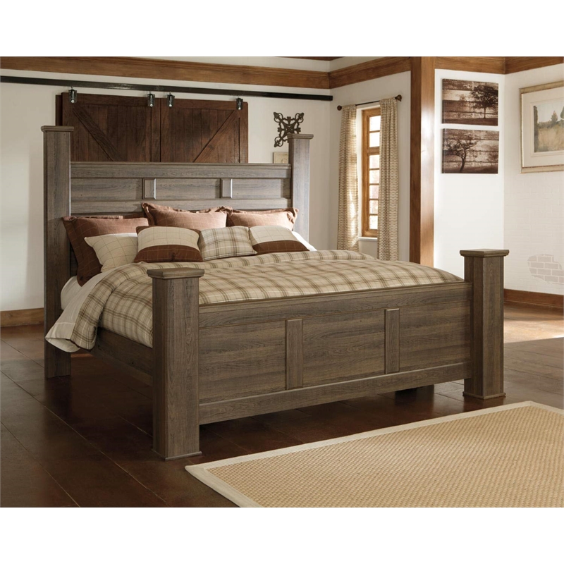 Bowery Hill Wood Transitional Vintage King Bed in Espresso Finish