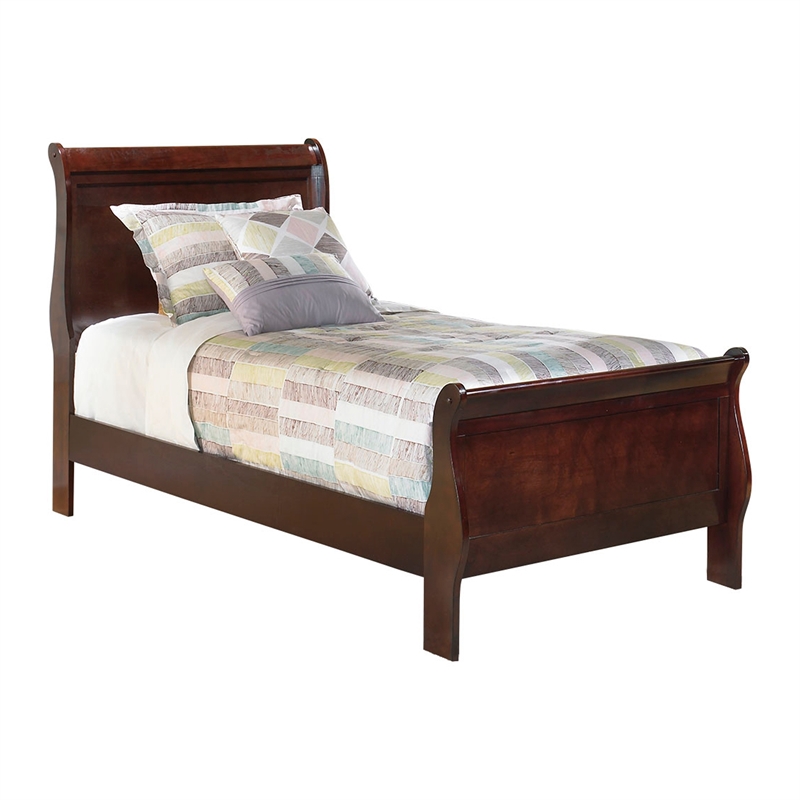 Bowery Hill Wood Traditional Sleigh Twin Bed in Warm Dark Brown