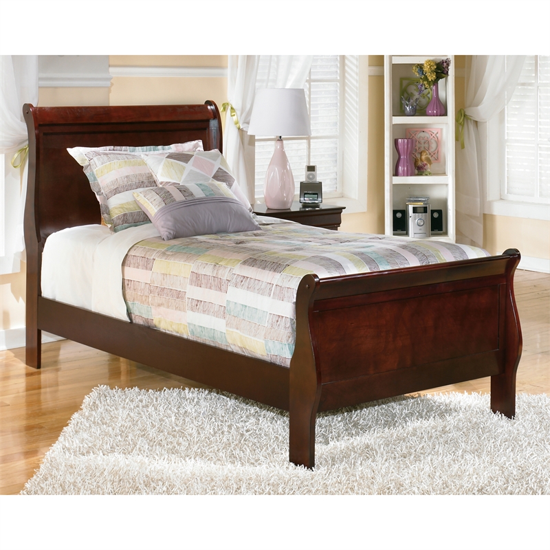 Bowery Hill Wood Traditional Sleigh Twin Bed in Warm Dark Brown