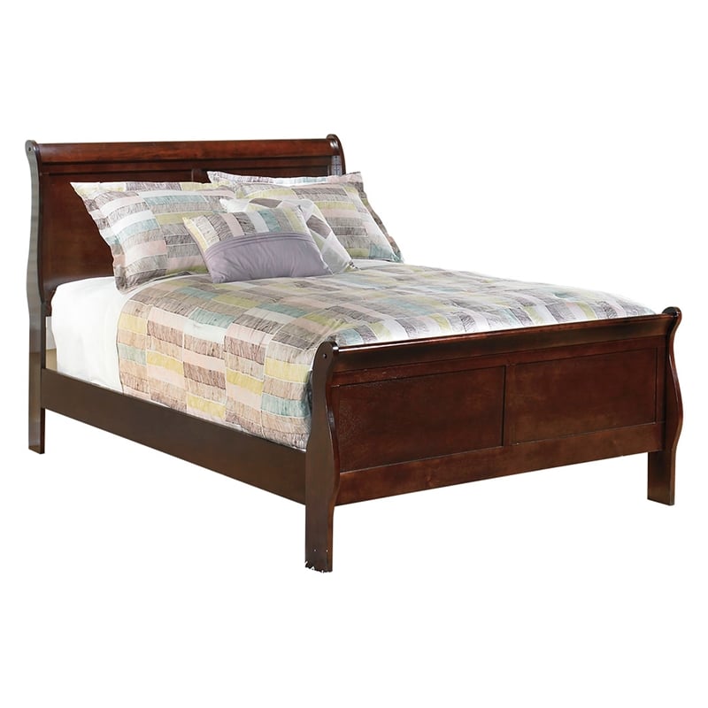 Bowery Hill Wood Traditional Sleigh Full Bed in Warm Dark Brown