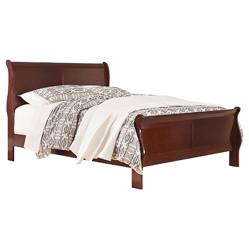 Bowery Hill Wood Traditional Sleigh Queen Bed in Warm Dark Brown