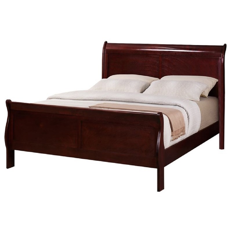 Bowery Hill Wood Traditional Sleigh Queen Bed in Warm Dark Brown