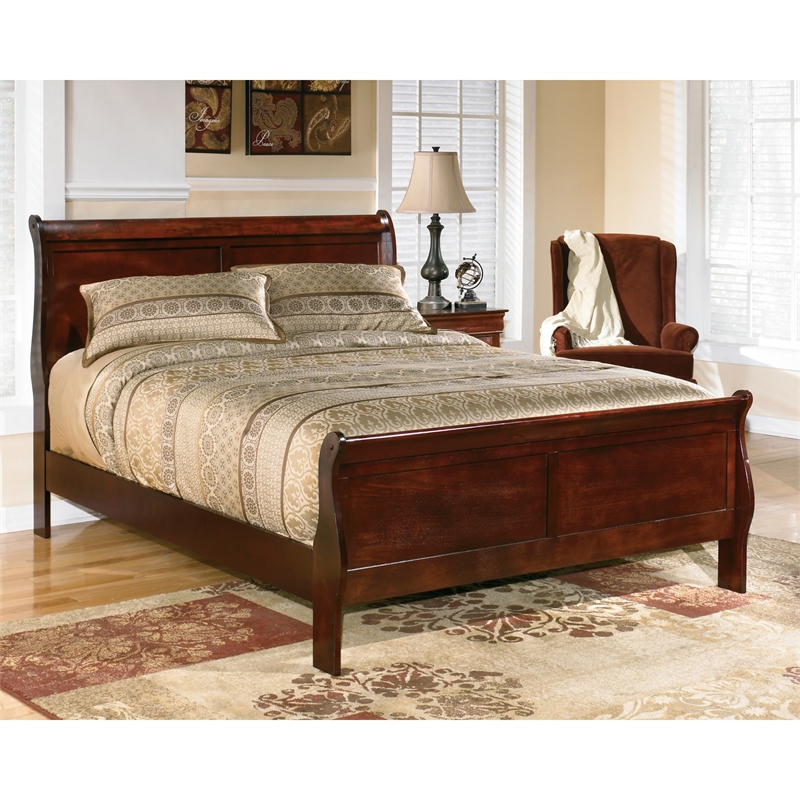 Bowery Hill Wood Traditional Sleigh King Bed in Warm Dark Brown
